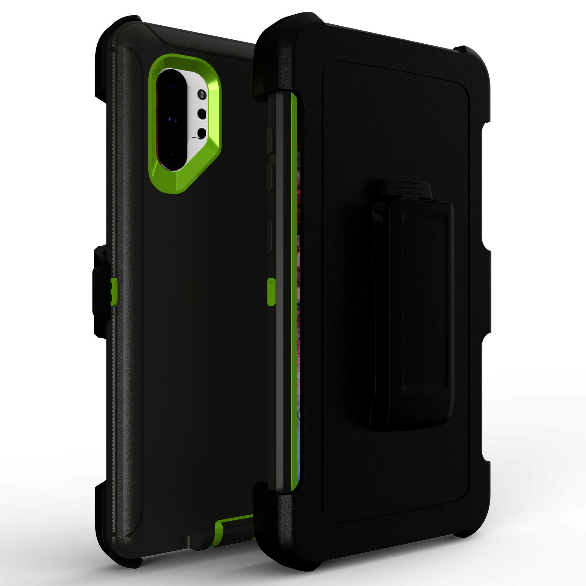 Galaxy Note 10+ (Plus) Armor Robot Case with Clip (Black Green)
